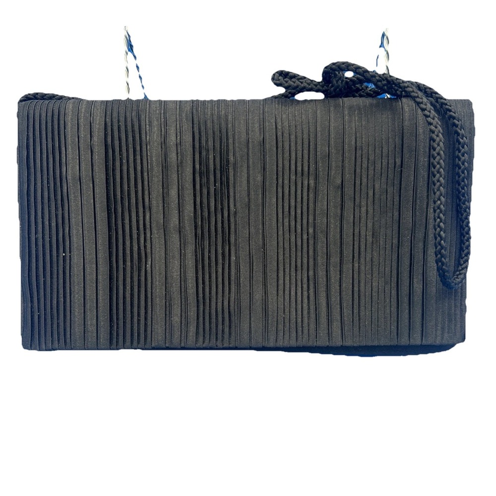 La Regale Black Ribbed‎ Satin Polyester Evening Purse